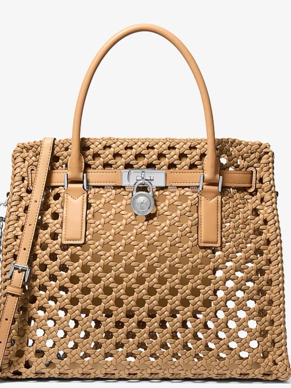 Michael Kors Hamilton Woven Leather Tote in Peanut Silver Lock